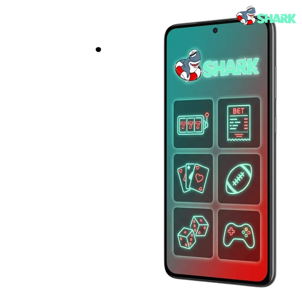 Admiral Shark Android app screen on a smartphone promoting mobile betting and casino gaming in the UK