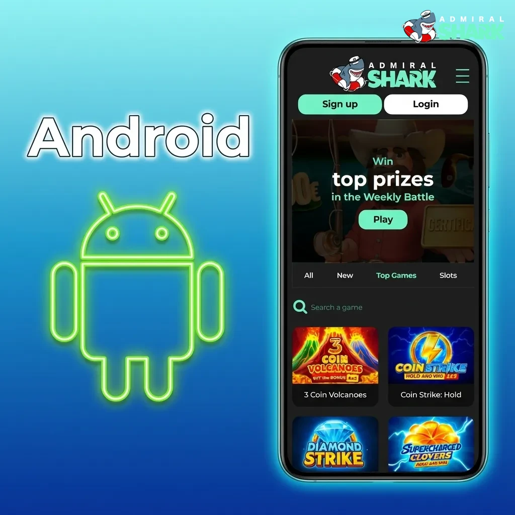 Android phone screen showing the Admiral Shark betting app installation steps and download button for the APK file.
