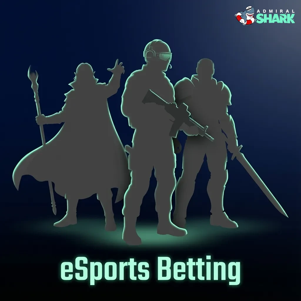 Admiral Shark eSports betting interface showing Dota 2, CS 2, StarCraft and LoL markets with live odds and match details
