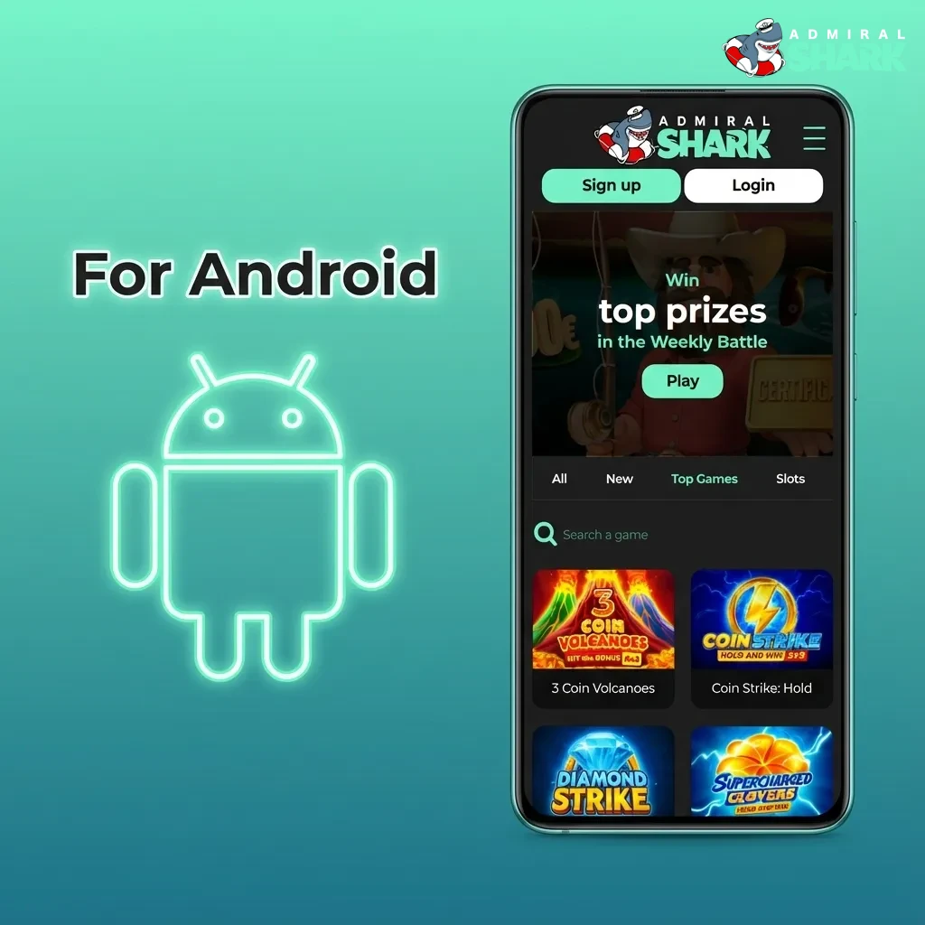 Illustration of installing the Admiral Shark Android casino app and adding a mobile site shortcut on a smartphone