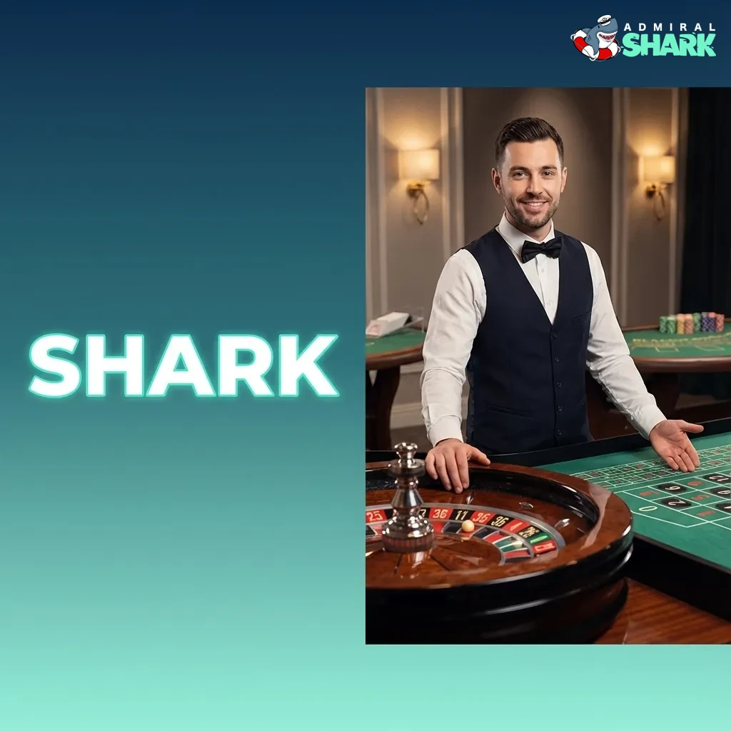 Admiral Shark live casino lobby showing real dealers hosting roulette, blackjack, baccarat, game shows, and poker tables
