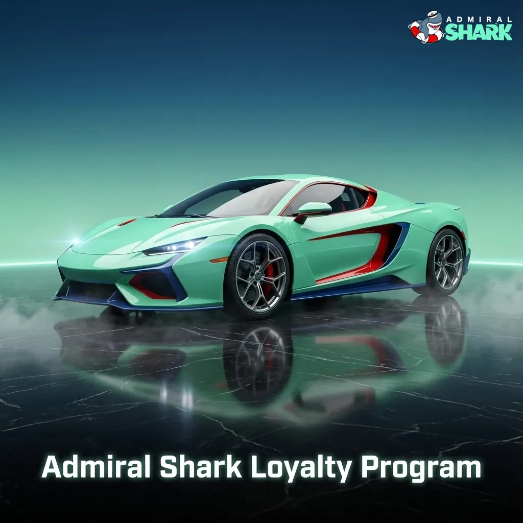 Admiral Shark Loyalty Program banner showing tiered levels, points, and casino and sports icons representing growing rewards