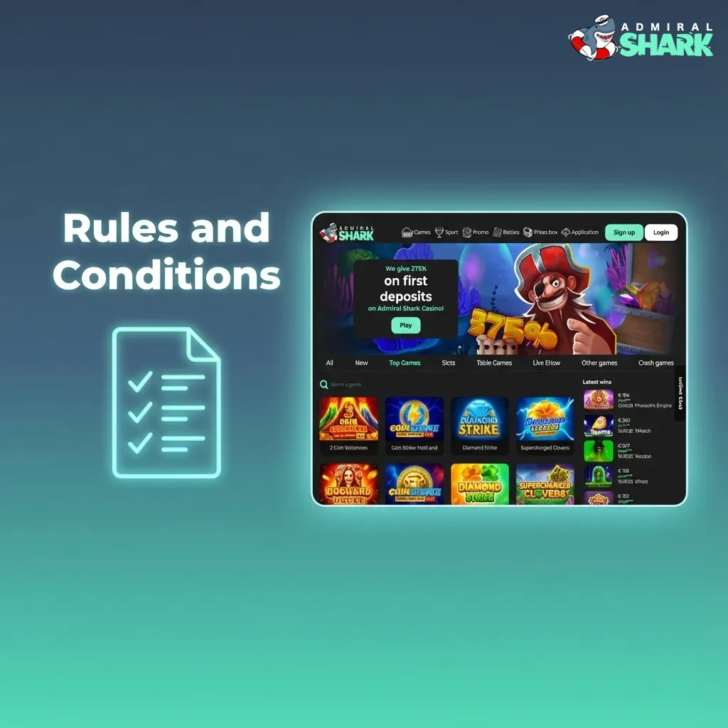 Admiral Shark UK rules and conditions summary for accounts, betting, bonuses, verification, and responsible gambling