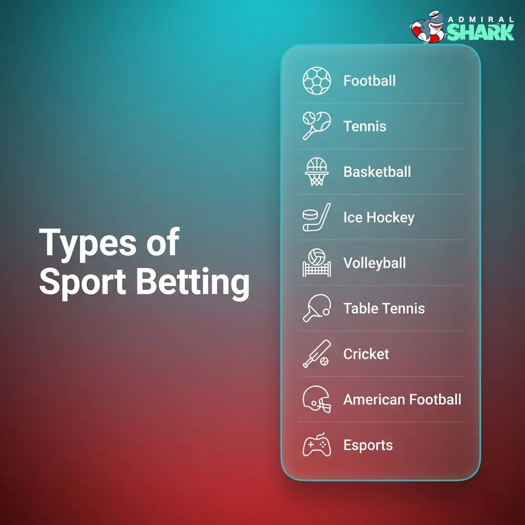 Admiral Shark sports betting page showing football, horse racing, tennis, cricket, and rugby markets for UK bettors