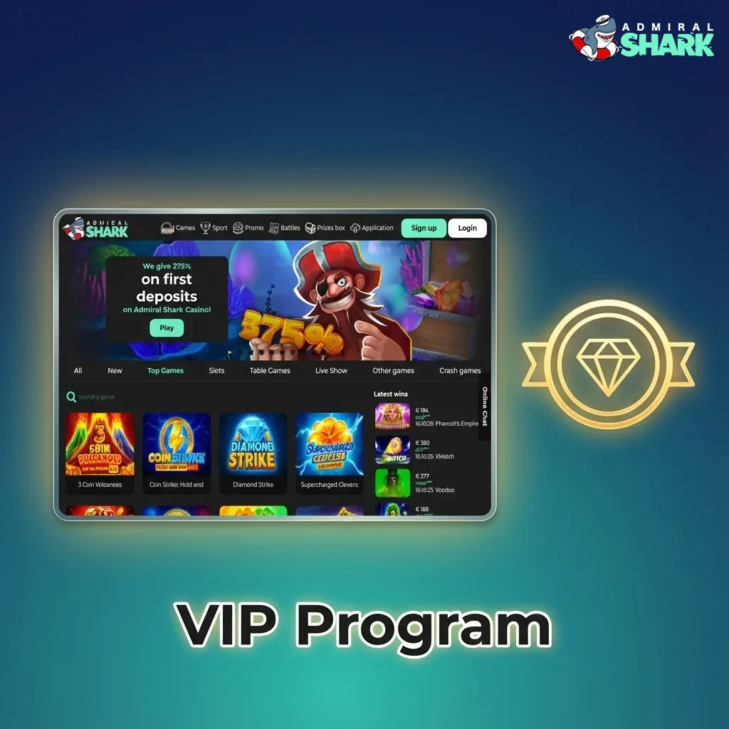 Admiral Shark VIP program tiers in UK showing increasing rewards, cashback, limits and tailored promos for sports and casino bets