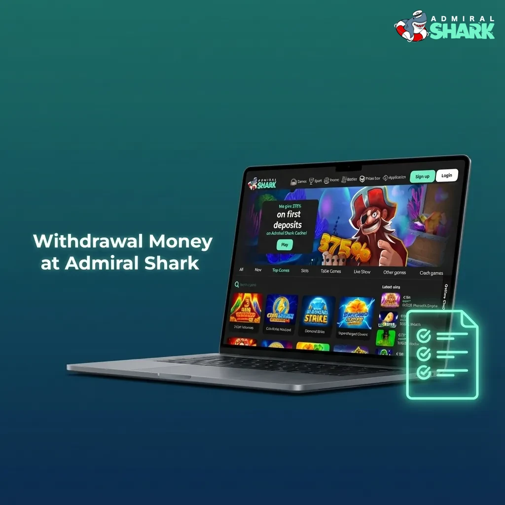 Person using Admiral Shark online cashier on a laptop to withdraw funds to a bank account