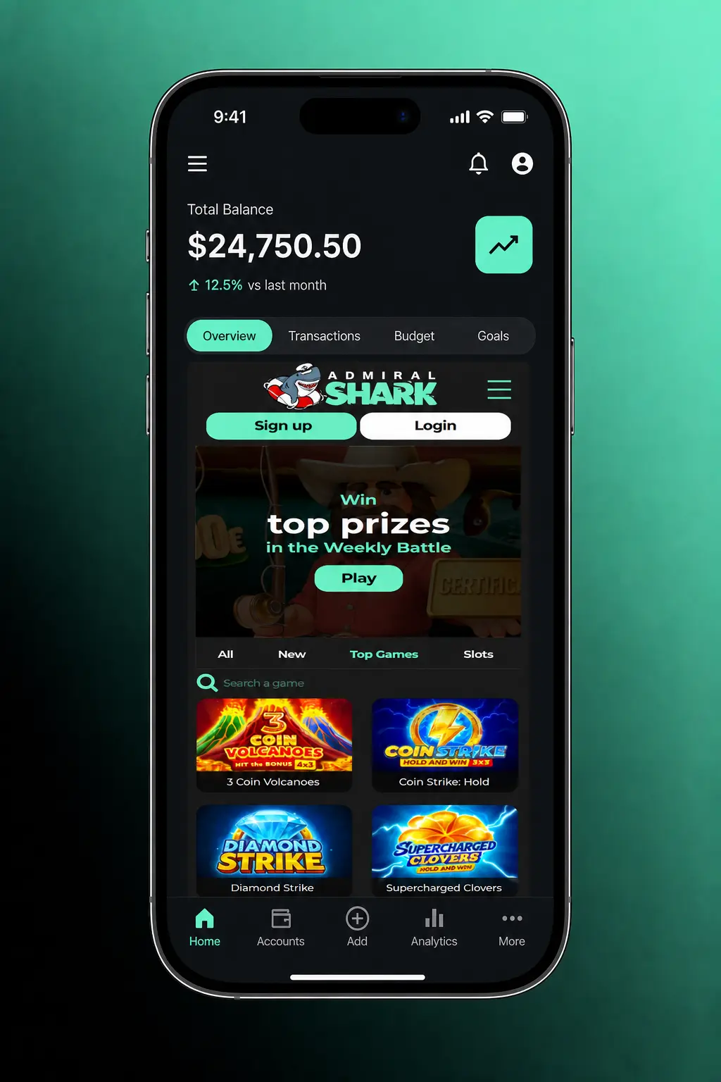 Admiral Shark Casino KYC account verification process showing five steps to submit ID and documents under UKGC rules