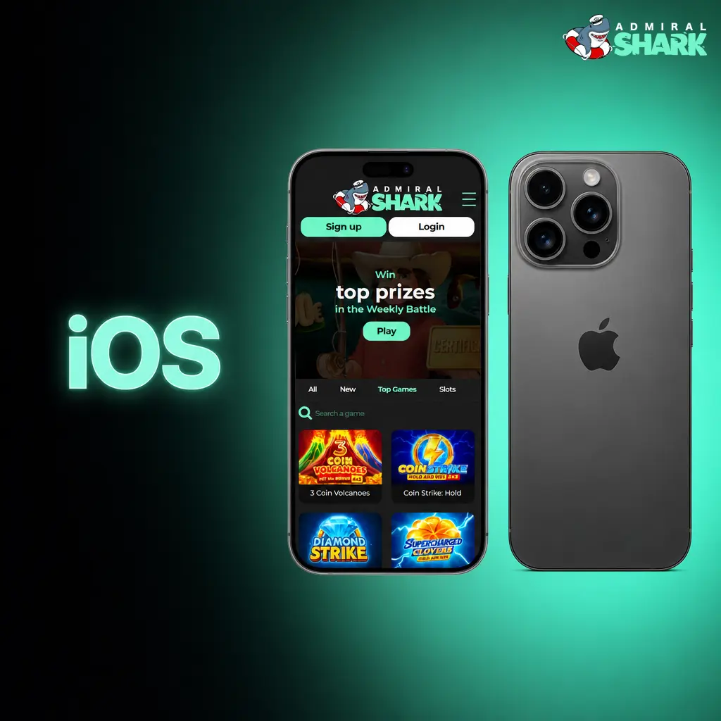 Admiral Shark Casino iOS mobile website shortcut setup on iPhone home screen via Safari browser