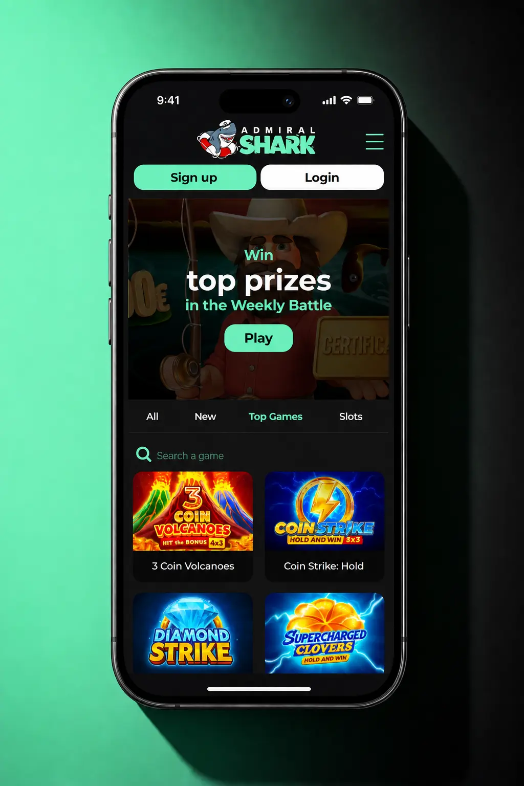 Five numbered steps to place your first sports bet at Admiral Shark Casino, from registration to confirming your stake