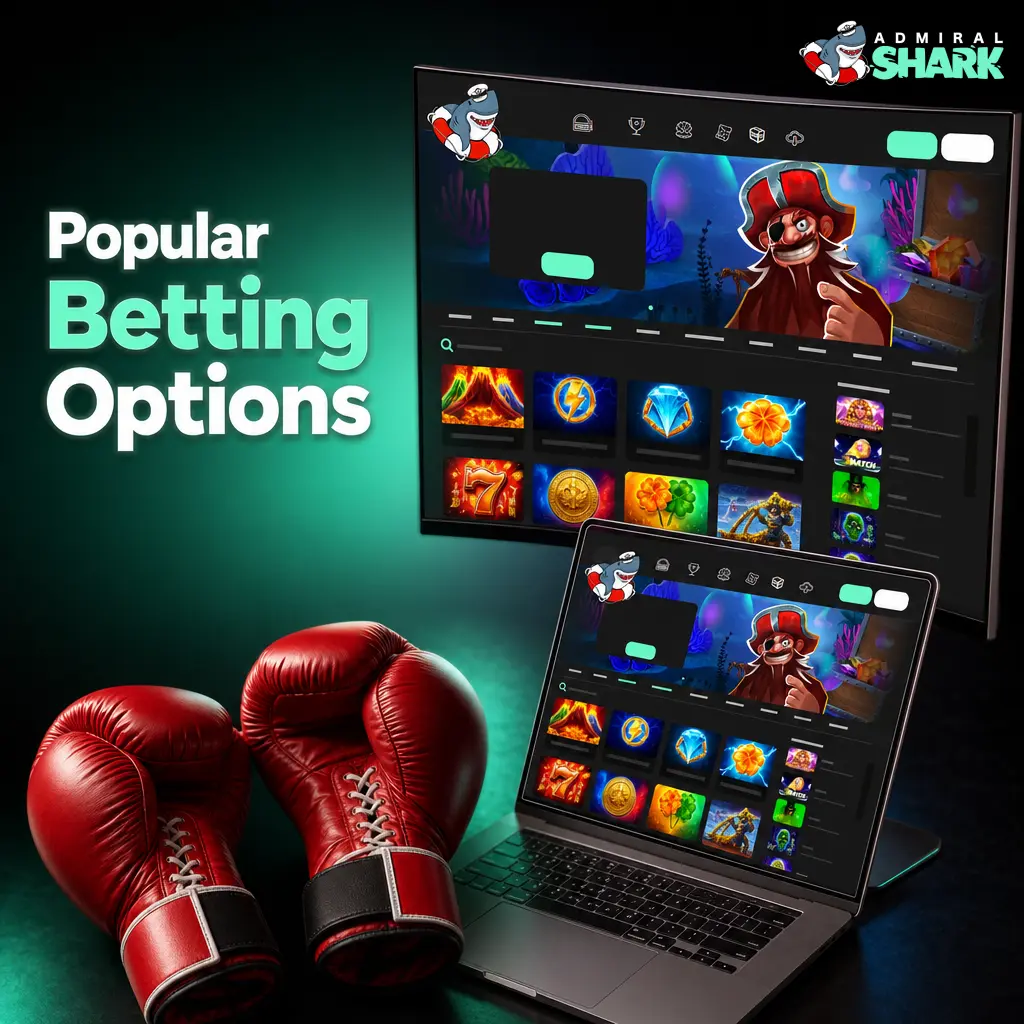 Admiral Shark Casino popular betting options including pre-match, in-play, accumulator, handicap, and outright markets for UK players