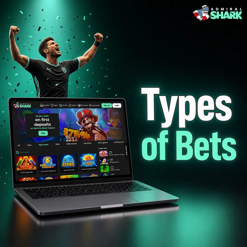 Types of bets at Admiral Shark Casino: single, express accumulator, and system bets for UK players