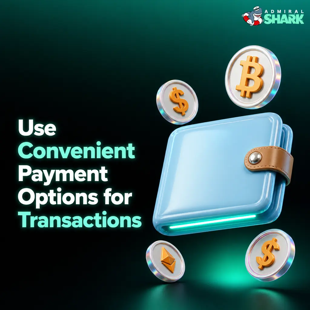 Admiral Shark Casino payment methods including VISA, Mastercard, and USDT with 20 EUR minimum deposits and withdrawals