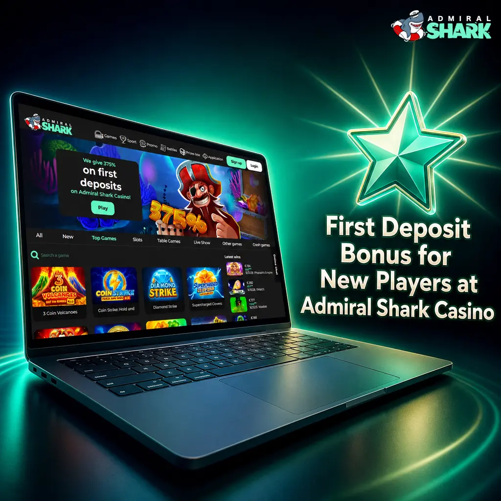 Admiral Shark Casino tiered welcome bonus table showing deposit amounts from EUR 20 to EUR 750 with bonus percentages up to 200%