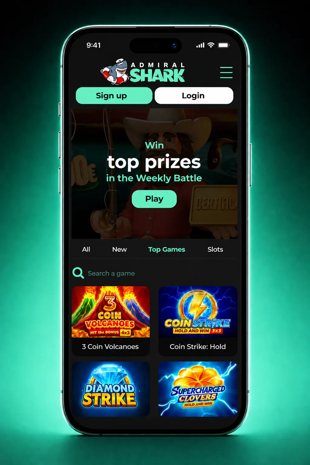 Admiral Shark Casino app deposit process on mobile showing cashier steps for UK players using Visa, Mastercard or USDT