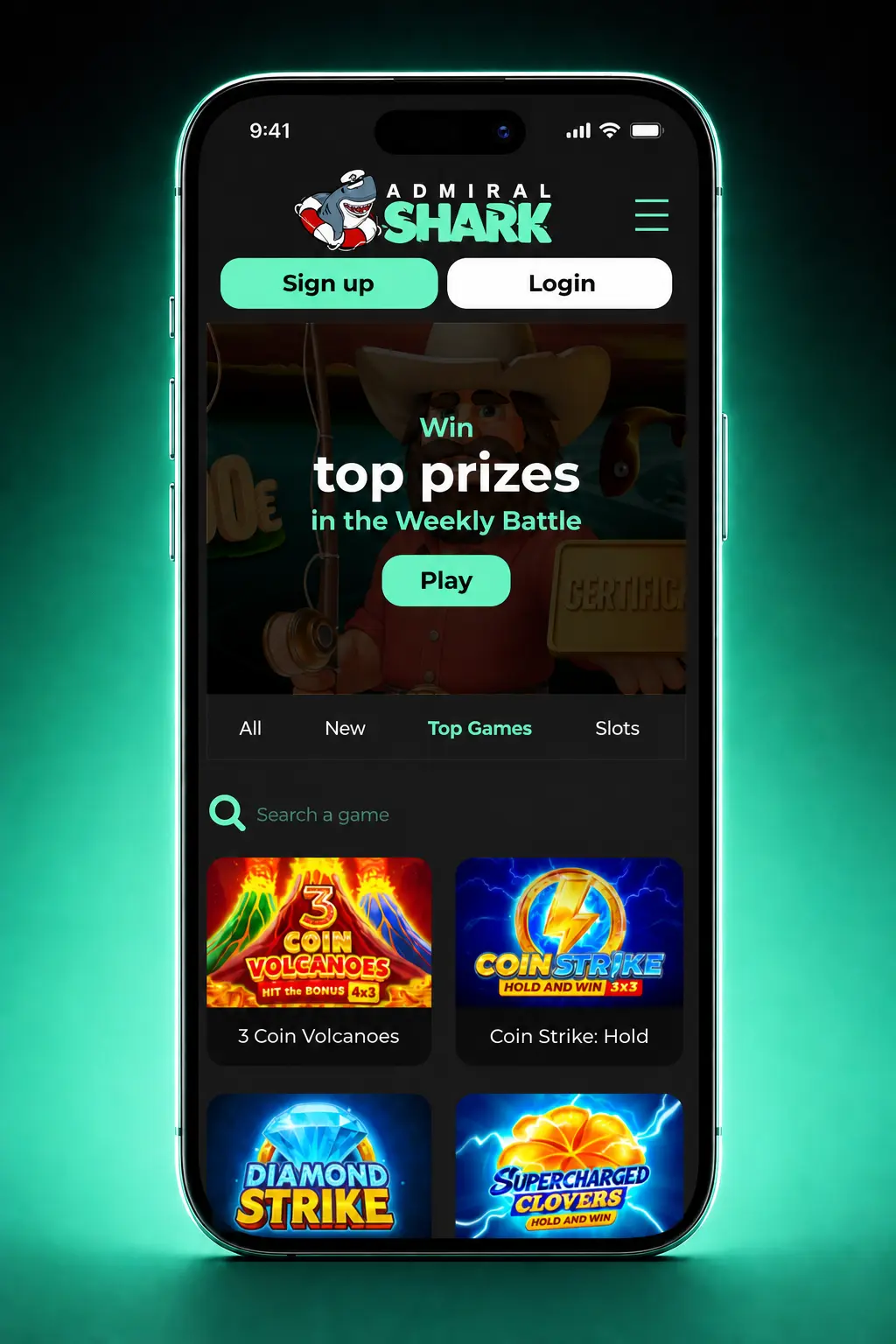 Admiral Shark Casino app deposit steps on mobile, showing cashier navigation and payment options for UK players