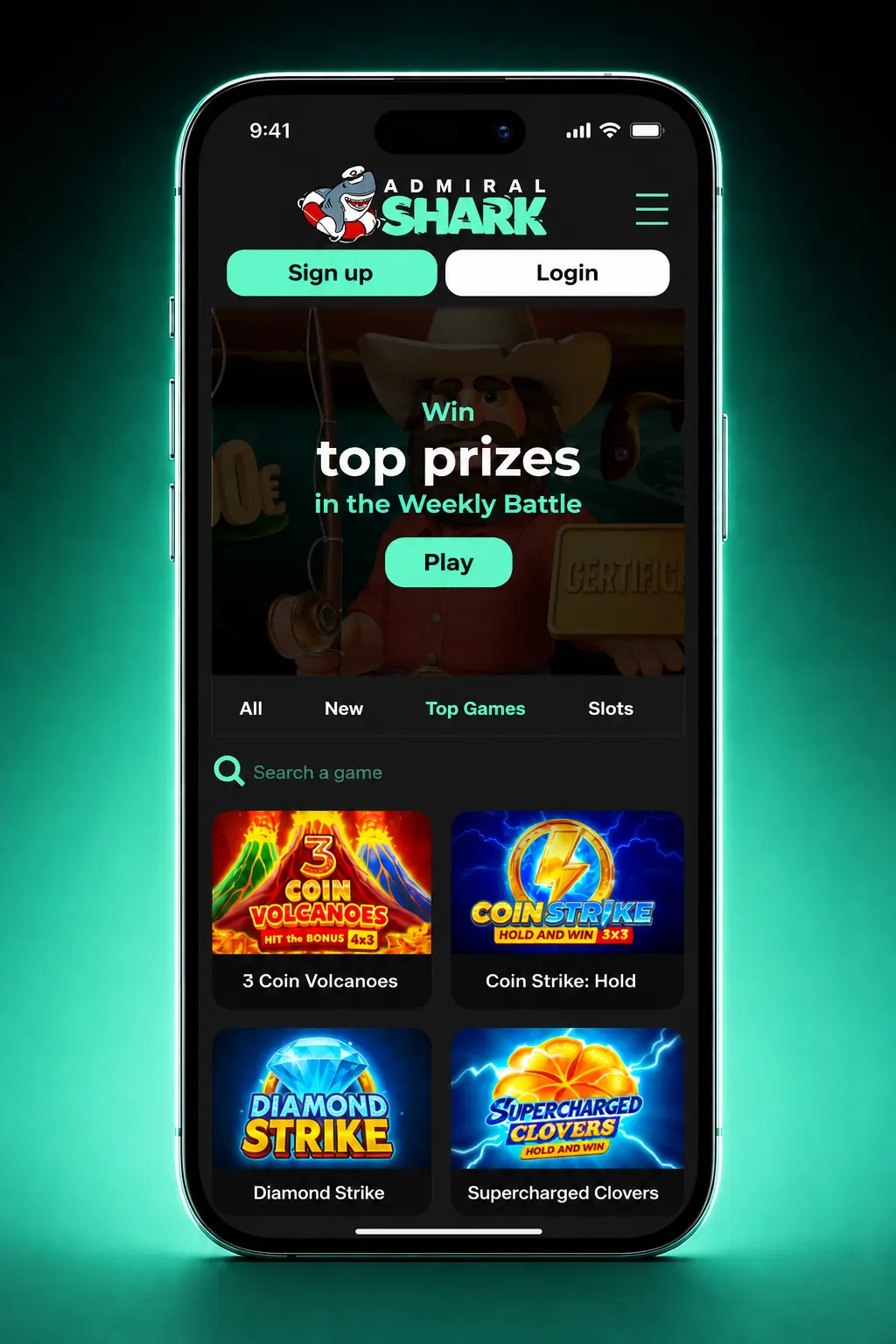 Admiral Shark Casino app deposit process on mobile showing cashier, payment methods and balance update in the UK