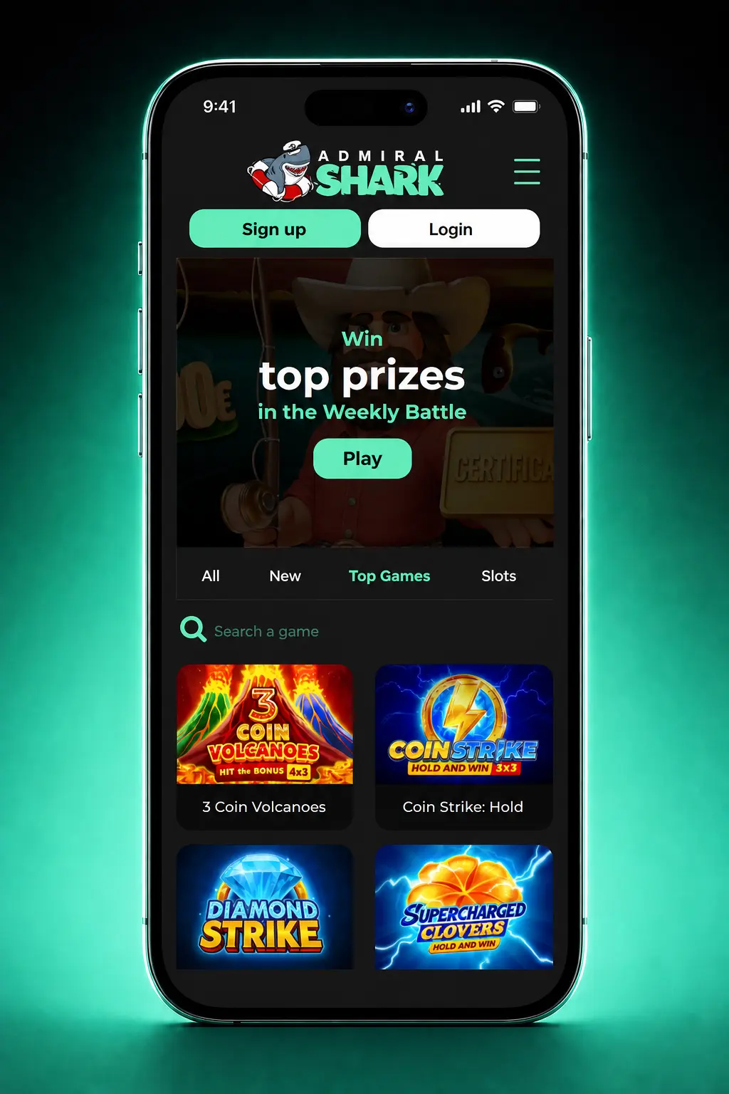 Admiral Shark Casino app deposit steps on mobile, showing cashier navigation and payment options for UK players