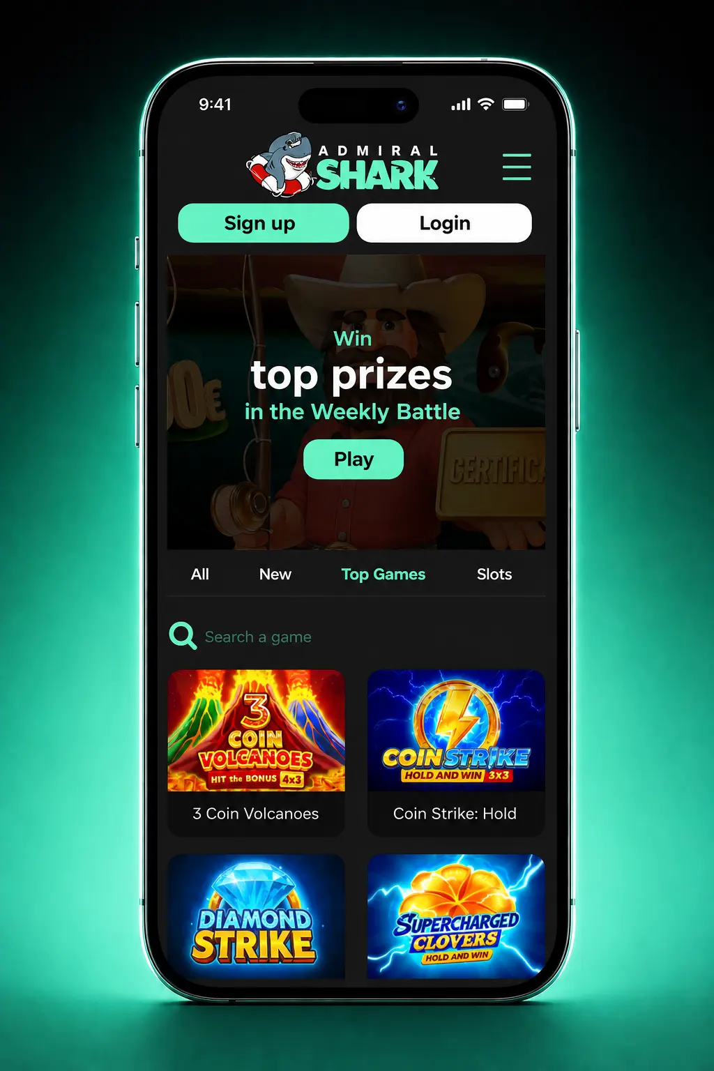 Admiral Shark Casino app deposit steps on mobile, showing cashier navigation, payment selection and confirmation in the UK