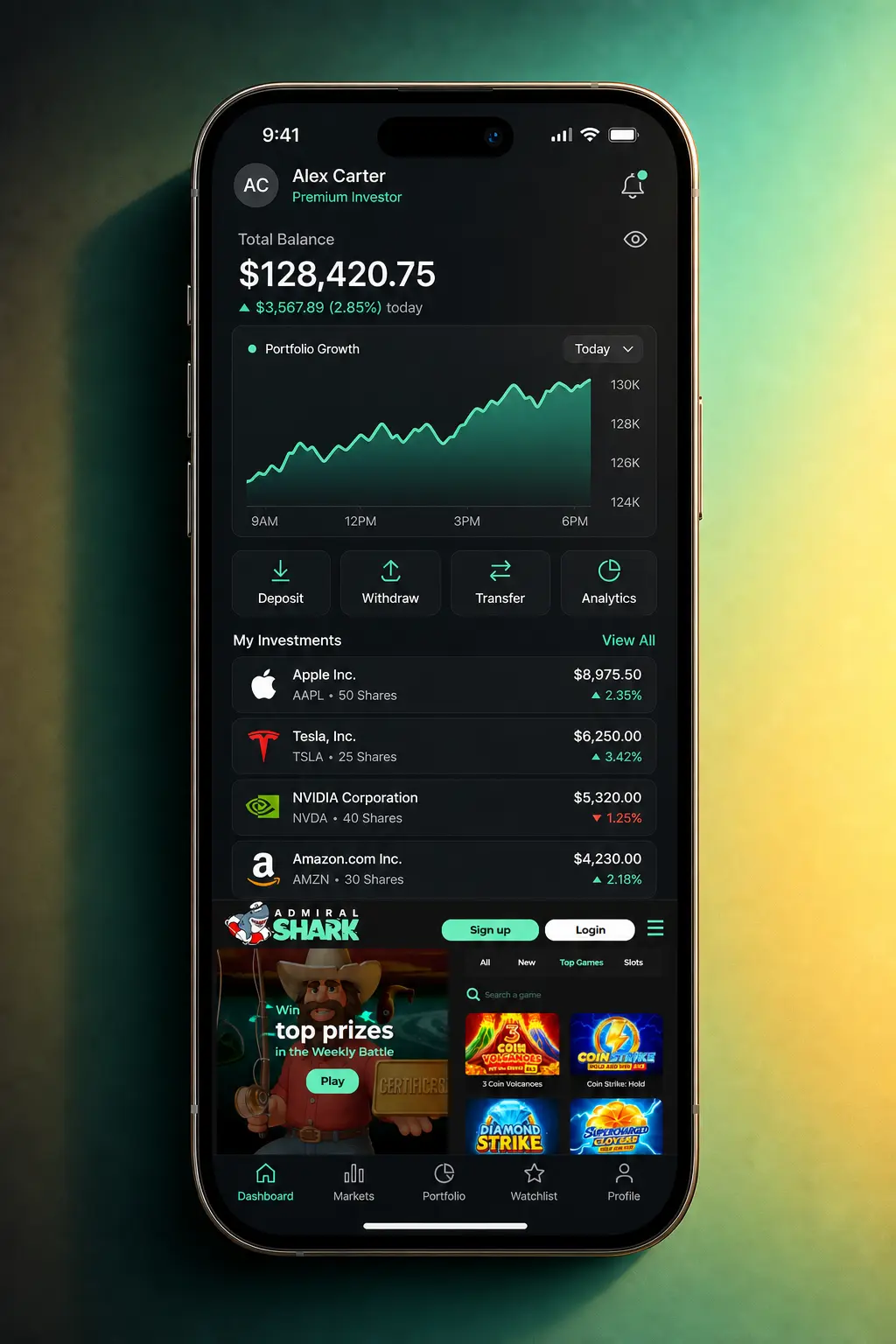 Admiral Shark Casino app withdrawal steps on mobile, showing cashier, method selection, and amount entry in the UK