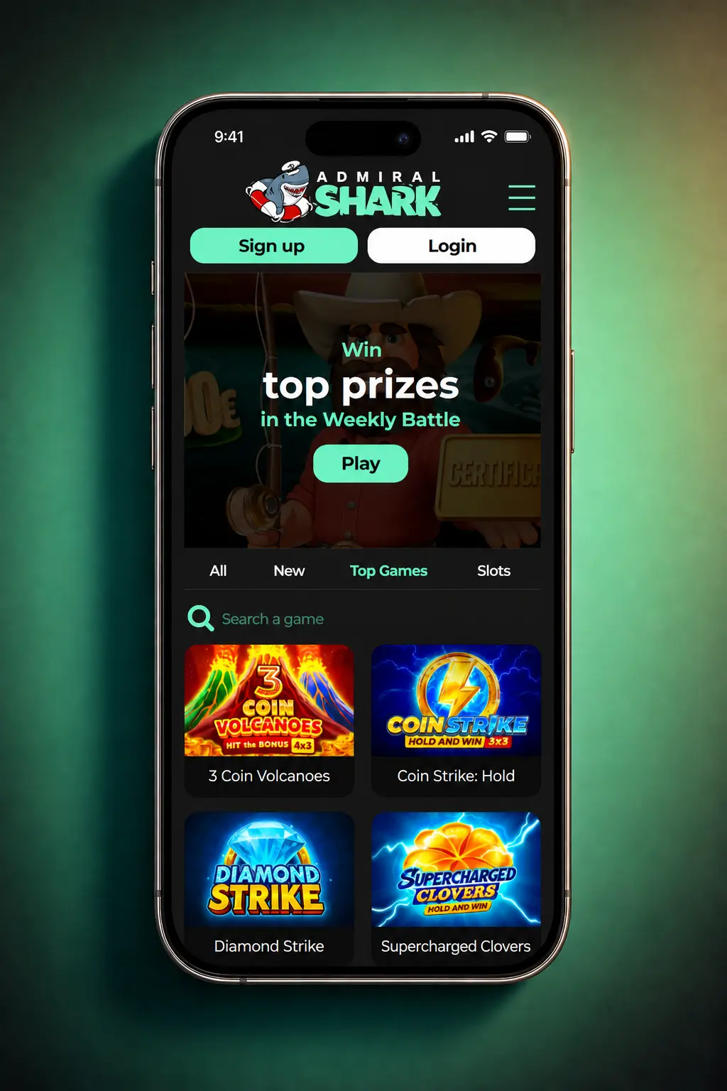 Admiral Shark Casino log in process showing SSL-secured sign-in form with 2FA support on desktop and mobile